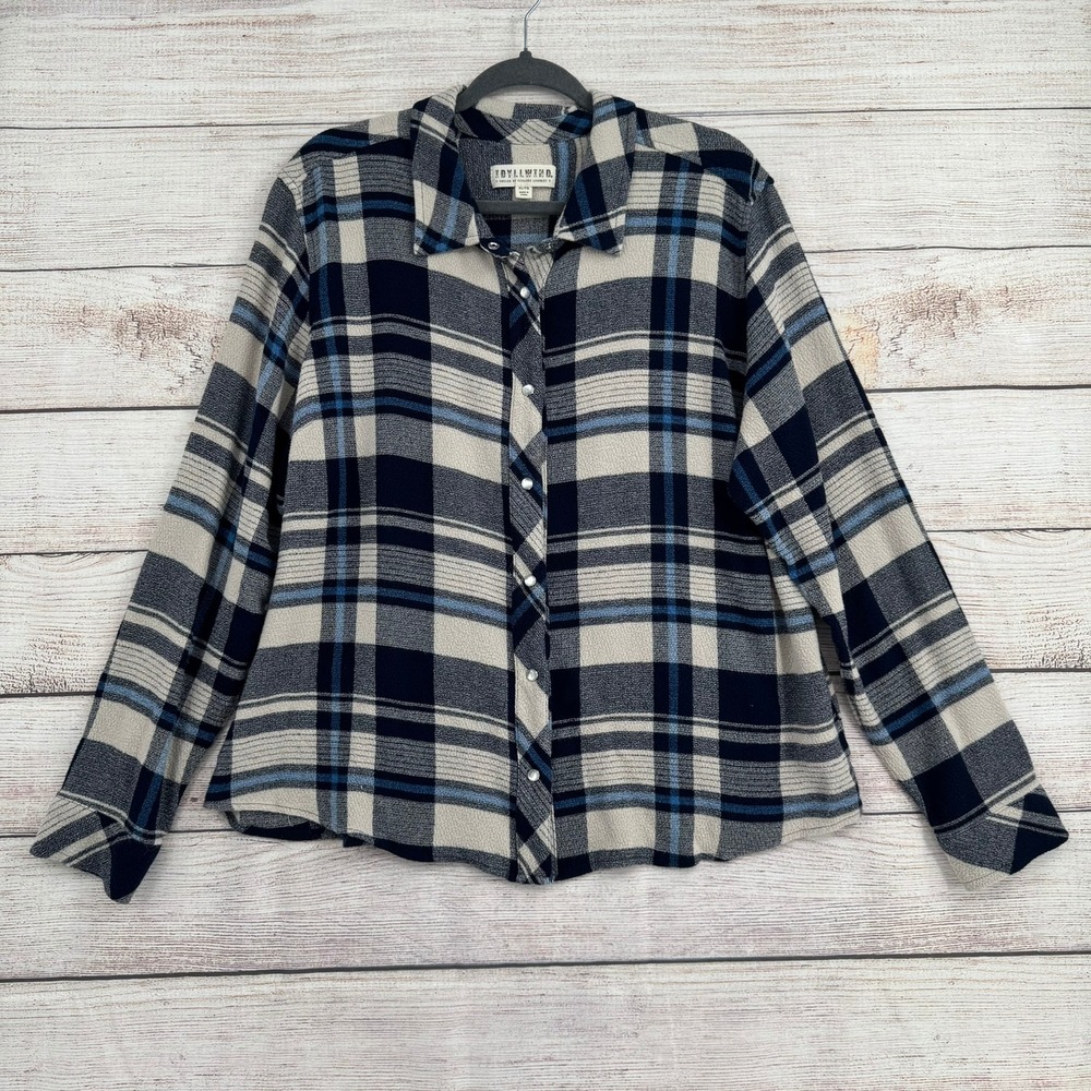 Idyllwind Plaid Button Down Shirt Women XL Blue Navy Fueled by Miranda Lambert